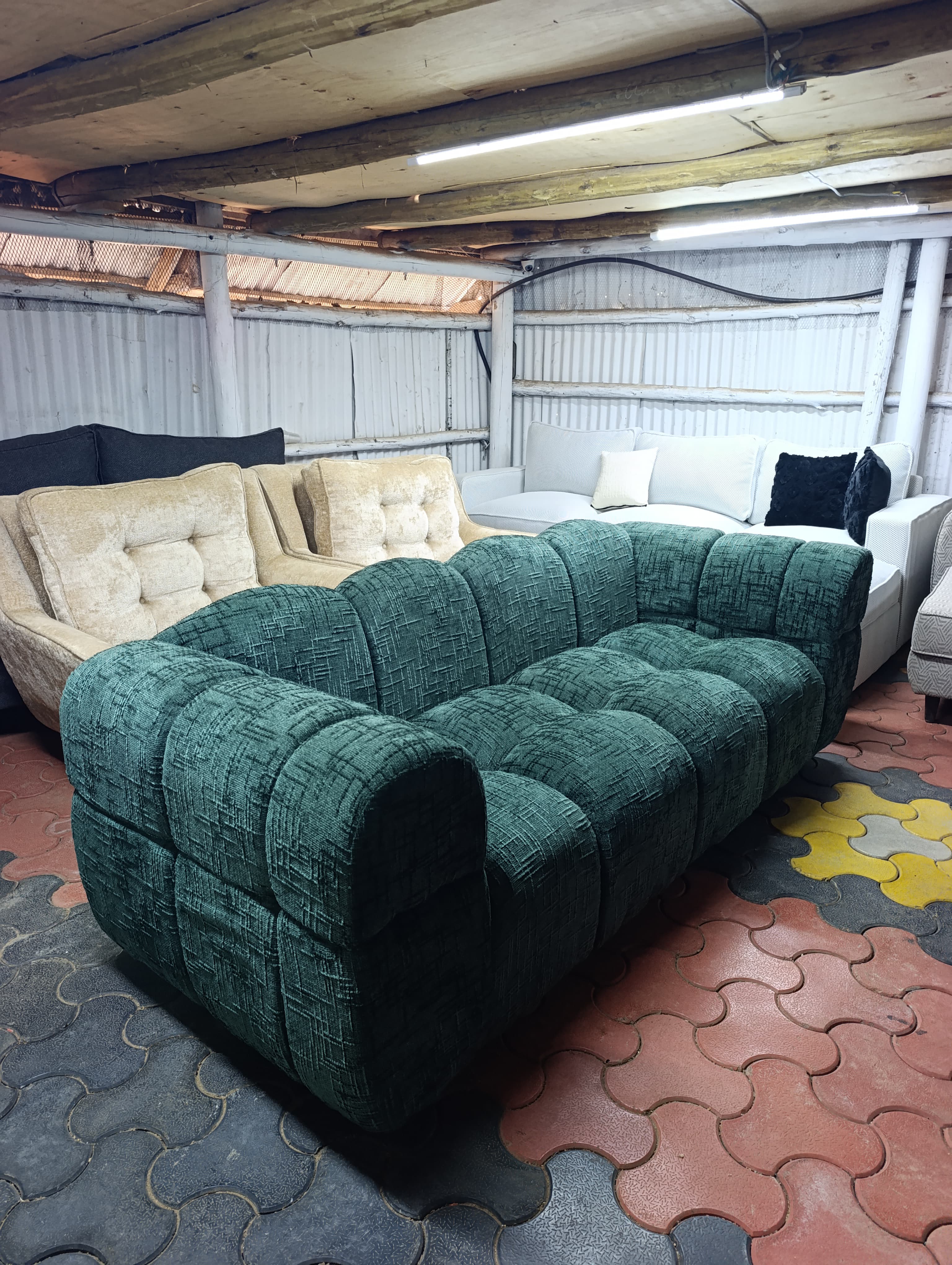green 3 seater couch-bubble