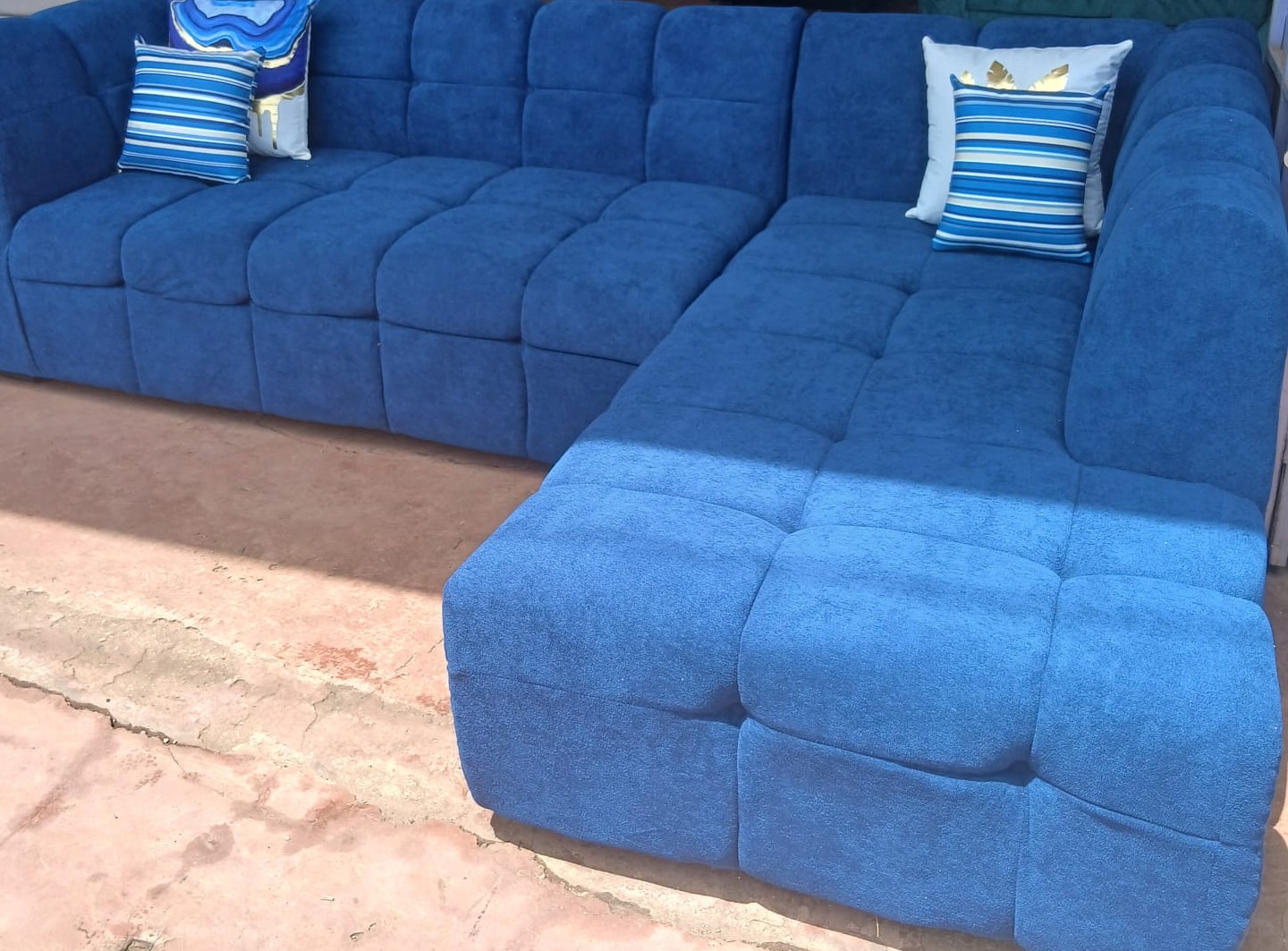 Royal Blue Bubble L-Shape Sofa